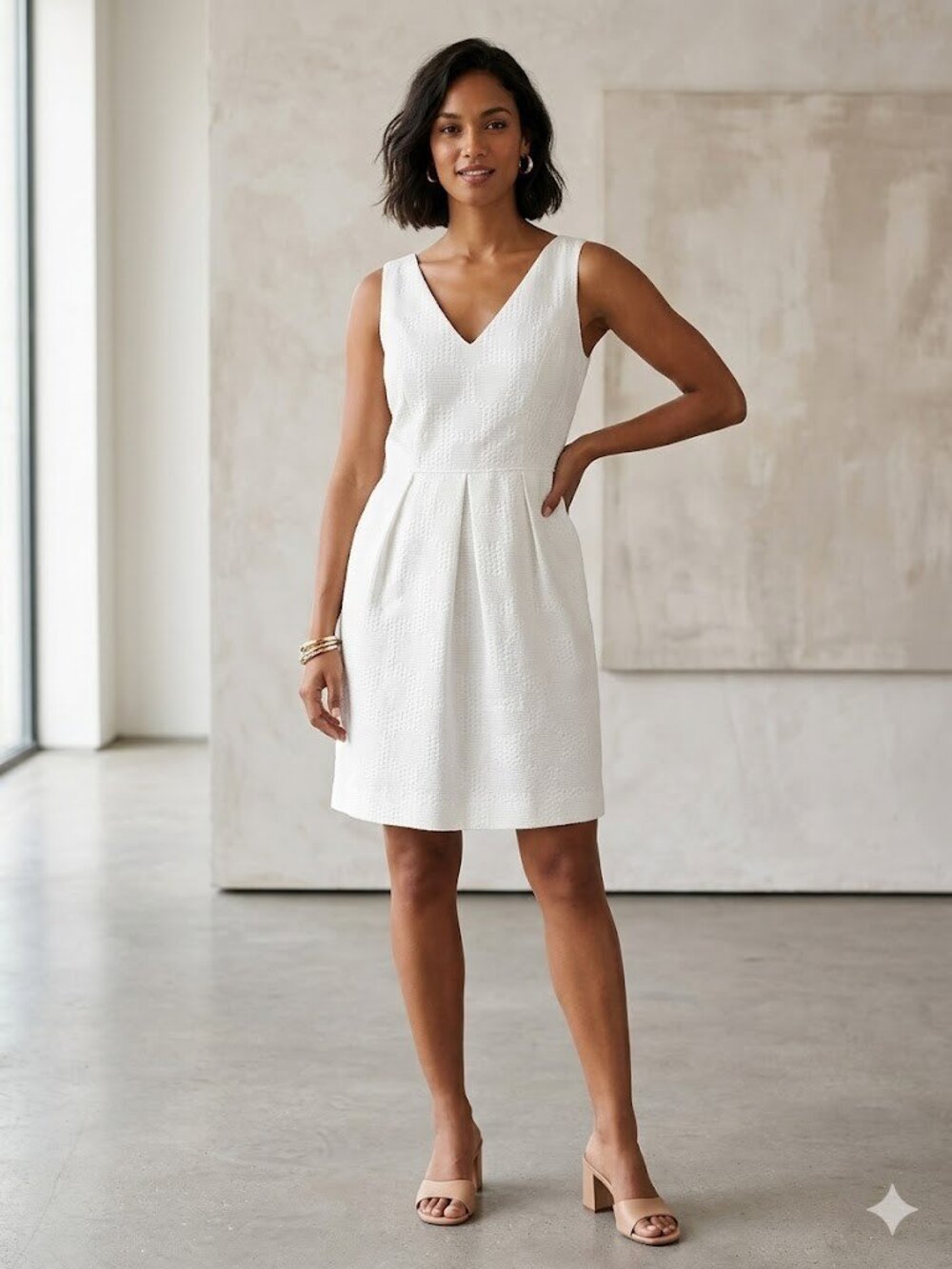 J. Crew Size 6 White Jacquard Cotton Pleated Sleeveless Dress - Picture 1 of 9